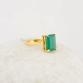 Green Onyx Ring - 8x12mm Rectangle - Gold Plated Ring - 925 Silver - Handcrafted Ring - Indian Jewelry - Jewelry for Girls - Gift for Teens